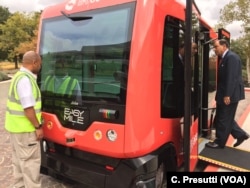 Sunset Development Chairman and CEO Alex Mehran, boarding the shuttle, offered his Bishop Ranch office park as a test site.