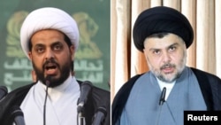 از راست به چپ، مقتدی صدر و قيس هادی سيد حسن الخزعلی