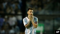 Lionel Messi après le match nul de 0-0 au Bombonera stadium contre le Perou en éliminatoires du Mondial 2018, Buenos Aires le 5 octobre 2017