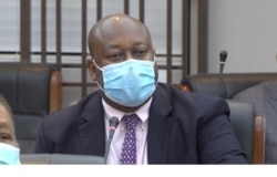 Zimbabwe’s Minister of Mines Winston Chitando talks to journalists, Sept. 8, 2020. (Columbus Mavhunga/VOA)