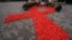  A red ribbon, the symbol of the worldwide campaign against AIDS.