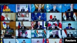 G20成员国领导人在罗马就阿富汗问题召开视频会议。（资料照，2021年10月12日）