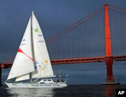 The 2041 sails by Golden Gate Bridge in San Francisco en route to its global tour which runs through 2012