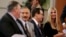 Secretary of State Mike Pompeo, left, U.S. Ambassador to South Korea Harry Harris, Treasury Secretary Steve Mnuchin and White House Adviser Ivanka Trump chat together before a news conference by President Donald Trump and South Korean President Moon…