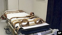 Florida's lethal injection gurney is shown in an undated photo taken in the redesigned death chamber that will accommodate either the electric chair or the gurney for lethal injections at Florida State Prison (file photo)