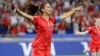 Alex Morgan célèbrant le deuxième but lors de la demi-finale au Mondial 2019 entre l'Angleterre et les États-Unis, à Lyon, en France, le 2 juillet 2019.