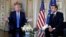 President Donald Trump and French President Emmanuel Macron meet in Caen, France, June 6, 2019.