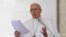 FILE - Pope Francis addresses the crowd during the Regina Coeli prayer at St. Peter's square at the Vatican, April 30, 2017.