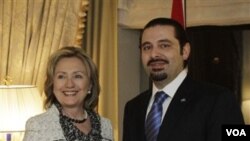 Menlu AS Hillary Rodham Clinton saat bertemu PM Lebanon Saad Hariri di New York, Jumat 7 Januari 2010.