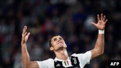 Cristiano Ronaldo, réagit lors du match de Serie A entre la Juventus et Bologne, Italie, le 26 septembre 2018.