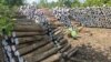 Teak timbers are stacked up at SRP Cambodia in Tbong Khmum province, Cambodia, Oct. 14, 2019. (Sun Narin/VOA Khmer)