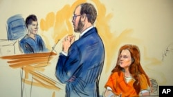 Dessin représentant Maria Butina lors de son procès à Washington le 18 juillet 2018.