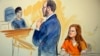 This courtroom sketch depicts Maria Butina, a 29-year-old gun-rights activist suspected of being a covert Russian agent, listening to Assistant U.S. Attorney Erik Kenerson as he speaks to Judge Deborah Robinson, left.