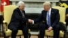 President Donald Trump shakes hands with with Palestinian leader Mahmoud Abbas during their meeting in the Oval Office of the White House, May 3, 2017, in Washington. 