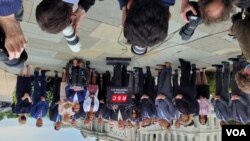 مایک پمپئو وزیر خارجه قبلی آمریکا در کنفرانس خبری کمیته مطالعاتی جمهوری‌خواهان، روز چهارشنبه در مقابل کنگره 