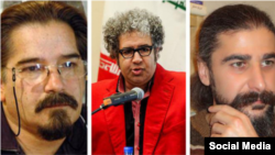 Iranian writers Reza Khandan-Mahabadi, left, Baktash Abtin, center, and Keyvan Bajan, members of the Iranian Writers Association, were sentenced on May 15, 2019, to six years in prison each by a Tehran court for alleged security offenses, according to IWA.