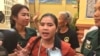 FILE: Tep Vanny, land rights activist, spoke to the media on Wednesday, January 18, 2017 about the judicial prosecution against nationalists after she was walked out by security guards from the courtroom. (Hul Reaksmey/VOA Khmer) 