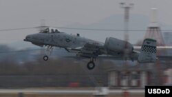 지난 2017년 3월 미 공군 25 전투비행대대 소속 A-10 '선더볼트 2' 공격기가 훈련 임무를 수행하기 위해 한국 오산 공군기지에서 이륙하고 있다.