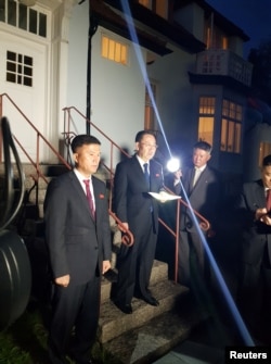 FILE - North Korea's chief nuclear negotiator Kim Myong Gil is seen outside the North Korean Embassy in Stockholm, Oct. 5, 2019.