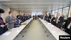 U.N. Secretary-General Special Envoy Ismail Ould Cheikh Ahmed (C) opens the Yemen peace talks in Switzerland, Dec. 15, 2015.