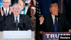 民主党总统候选人桑德斯(左)和共和党总统候选人川普(右)