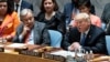 President Donald Trump addresses the United Nations Security Council during the 73rd session of the United Nations General Assembly, at U.N. headquarters in New York, Sept. 26, 2018. At left is United Nations Secretary-General Antonio Guterres.