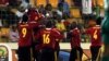 Les joueurs angolais célèbrent après avoir marqué contre le Burkina Faso lors de leur match de football de la Coupe d'Afrique des Nations au stade de Malabo, le 22 janvier 2012.