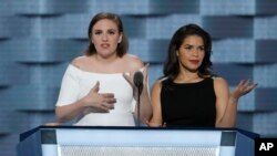 Actresses Lena Dunham & America Ferrera: "Donald Trump is "making America hate again"
