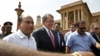 U.S. Defense Secretary Leon Panetta, second left, walks with Indian Defense Minister A.K. Antony, left, to the defense minister's office, in New Delhi, India, Wednesday, June 6, 2012. 