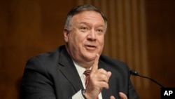 Secretary of State Mike Pompeo testifies during a Senate Foreign Relations committee hearing on the State Department's 2021 budget on Capitol Hill Thursday, July 30, 2020, in Washington. (Greg Nash/Pool via AP)