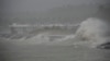 Huge waves caused by powerful Typhoon Haiyan hit the shoreline in Legazpi city, Albay province, about 520 kilometers south of Manila, Philippines, Nov.8, 2013.