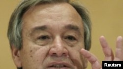 United Nations High Commissioner for Refugees Antonio Guterres gestures during an address to the UNHCR Executive Committee in Geneva October 3, 2011.