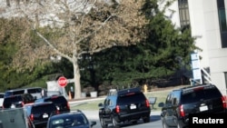 U.S. President Donald Trump's motorcade arrives at Walter Reed National Military Medical Center in Bethesda, Maryland, Nov. 16, 2019.