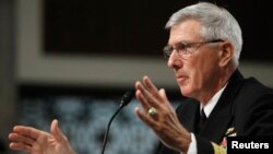 지난 4월 미국 상원 군사위 청문회에서 발언하는 새뮤얼 라클리어 미군 태평양사령관. (자료사진)