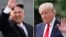 FILE - This combination of photos show North Korean leader Kim Jong Un on April 15, 2017, in Pyongyang, North Korea, left, and U.S. President Donald Trump in Washington on April 29, 2017. A dictator stands on the verge of possessing nuclear missiles that threaten U.S. shores. A worried world ponders airstrikes and sanctions. (AP Photo/Wong Maye-E, Pablo Martinez Monsivais, Files) 