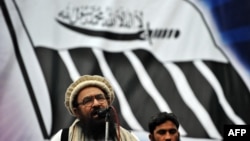 Abdul Rehman Makki, leader of Pakistan Jamaat-ud-Dawa, addresses rally in Islamabad, Feb. 5, 2010, against Indian rule in Kashmir.