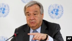 FILE - U.N. Secretary-General Antonio Guterres speaks during a press conference in Nairobi, Kenya, March 8, 2017. Sexual exploitation and abuse have left a black mark on the U.N.'s far-flung peacekeeping operations, and problems persist despite U.N. vows 