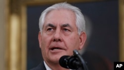 렉스 틸러슨 미국 국무장관이 지난 1일 백악관 집무시엘에서 취임 연설을 하고 있다.