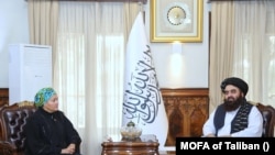 塔利班外长穆塔基与联合国副秘书长穆罕默德举行会谈。（2023年1月18日）