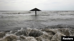 Waves are seen crashing ashore at Mayangan village in Subang in Indonesia's West Java province (file photo).