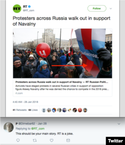 RT's single Tweet about protests in Russia on January 28, 2019