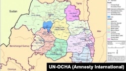 የአማራ ክልል ካርታ /ምንጭ የተመድ/