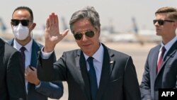 Secretary of State Antony Blinken boards his plane upon departure from Tel Aviv Ben Gurion Airport, May 26, 2021, in Tel Aviv, Israel. 