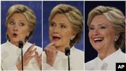 Democratic presidential nominee Hillary Clinton debates Republican nominee Donald Trump during the third presidential debate at UNLV in Las Vegas, Oct. 19, 2016.