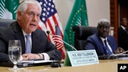 የዩናይትድ ስቴትስ የውጭ ጉዳይ ሚኒስትር ሬክስ ቲለርሰን ከአፍሪካ ህብረት ኮሚሽን ሊቀመንበር ሙሳ ፋቂ ማህመት