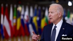 美国总统拜登3月24日在布鲁塞尔出席欧盟领袖峰会