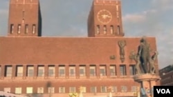 诺贝尔和平奖颁奖典礼举办地奥斯陆市政厅（美国之音方正拍摄）