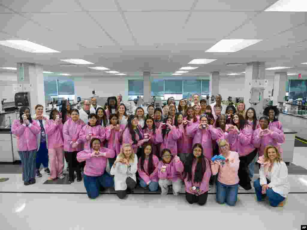 Students celebrate International Day of Women and Girls in Science at Mary Kay research center, Feb. 11, 2025. (Photo: Mary Kay Inc. via AP)