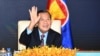 FILE - In this photo provided by the An Khoun Sam Aun/National Television of Cambodia, Cambodian Prime Minister Hun Sen gestures as he joins an online meeting of the ASEAN-China special summit at Peace Palace in Phnom Penh, Cambodia on Nov. 22, 2021. 