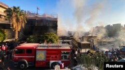 تخریب ناشی از حمله اسرائیل به ساختمان‌ها و مقرهای جهاد اسلامی در دمشق، پایتخت سوریه